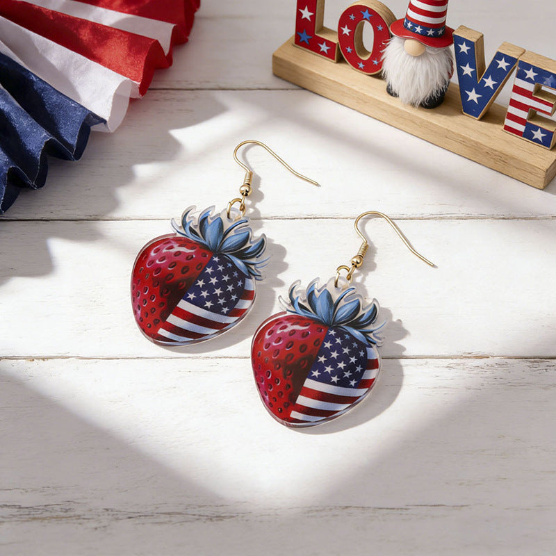 Women's acrylic statement earrings long pendant bow motif with patriotic print Kalsten
