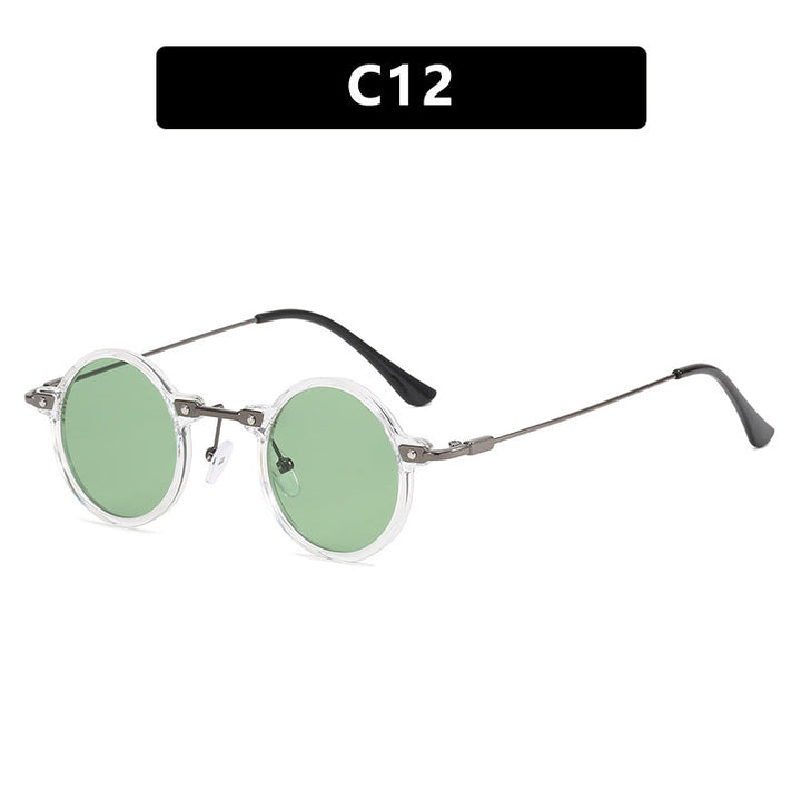 Women's round sunglasses with stylish metal frame and large blue lenses Kalsten