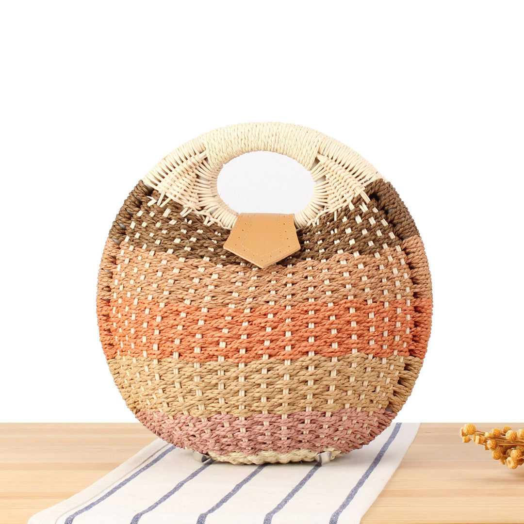 Round straw bag with elegant leather handle Kalsten