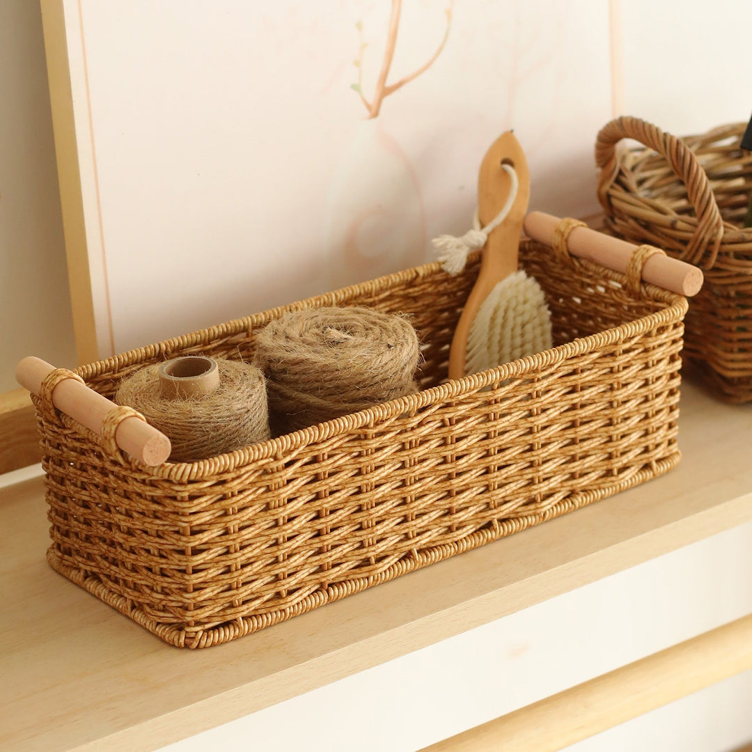 Rectangular Woven Storage Basket with Wooden Handles Kalsten