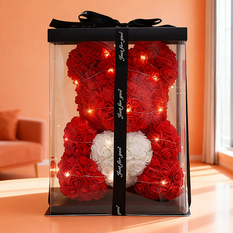 Handcrafted Rose-Foam Teddy Bear Gift Sculpture With Heart Accent