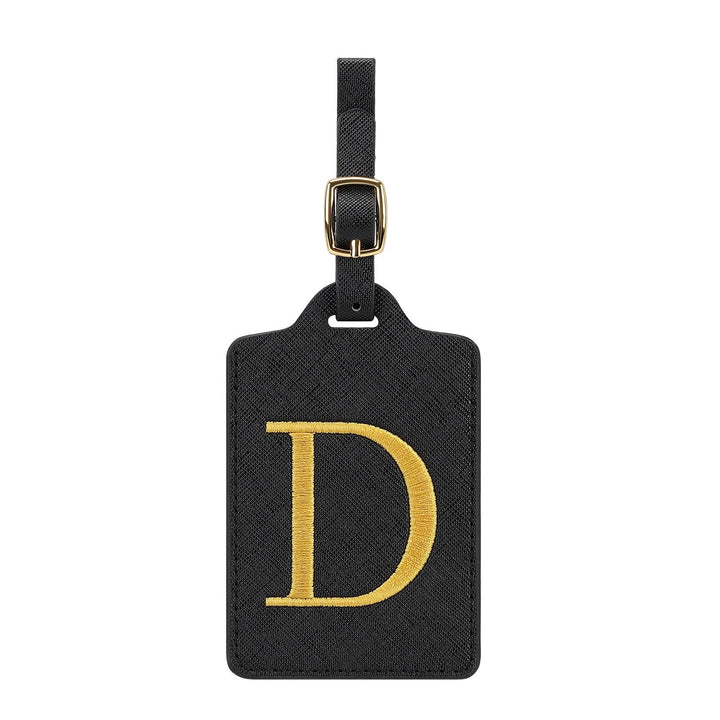 embroidered initial monogram leather luggage tag with adjustable buckle strap Kalsten