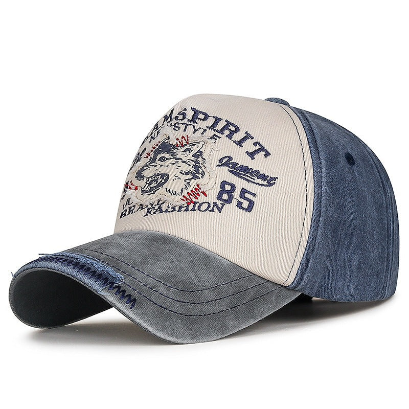 Men's Vintage-Inspired Embroidered Wolf Cap Kalsten