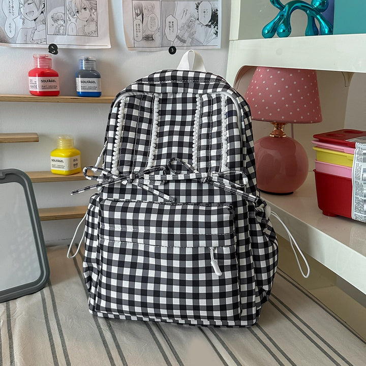Casual Checked School Backpack