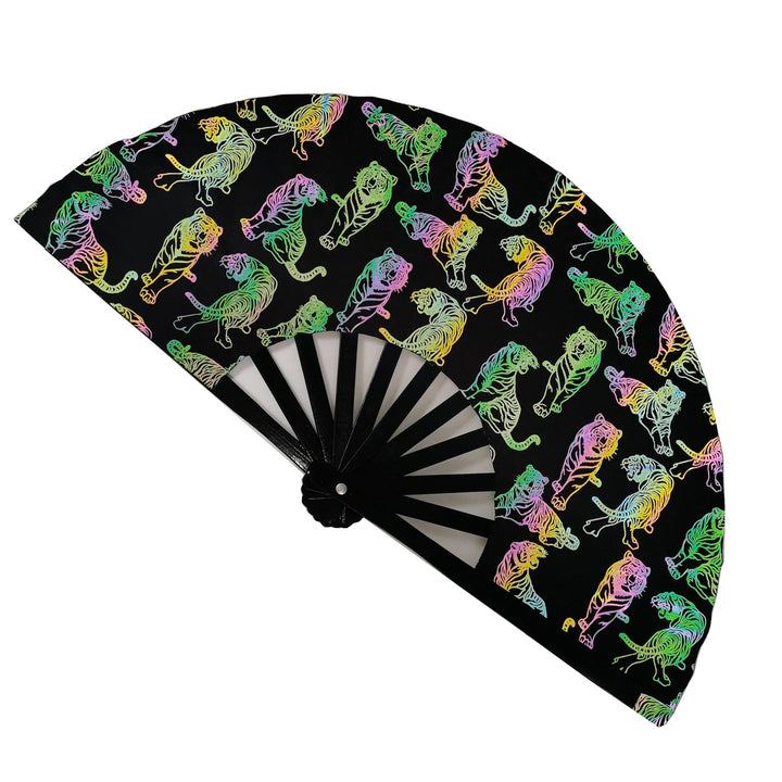 Ladies fan made of lightweight fabric with colorful geometric design Kalsten