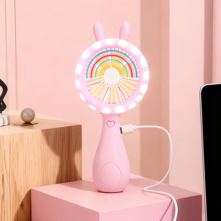 Ladies portable hand fan with LED function and innovative bunny design Kalsten