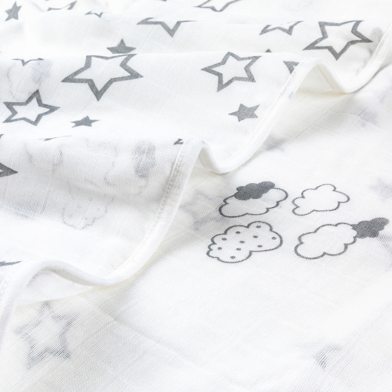 Soft Muslin Baby Blanket with Stars and Clouds Print kalsten