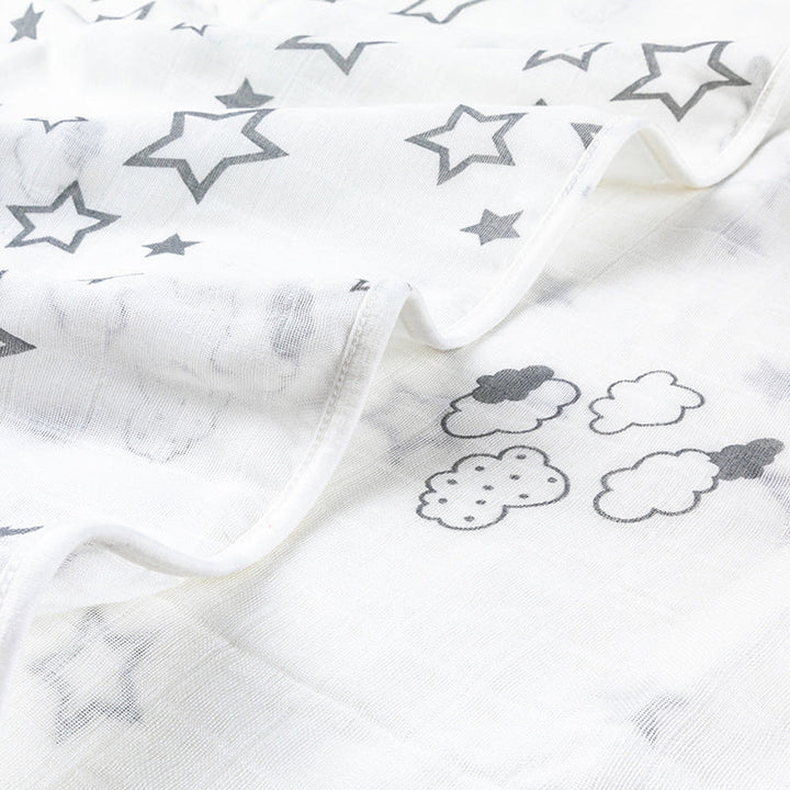 Soft Muslin Baby Blanket with Stars and Clouds Print kalsten