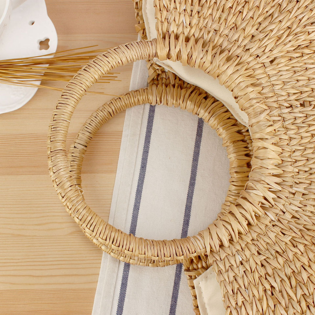 Braided bast shoulder bag with round wooden handles Kalsten