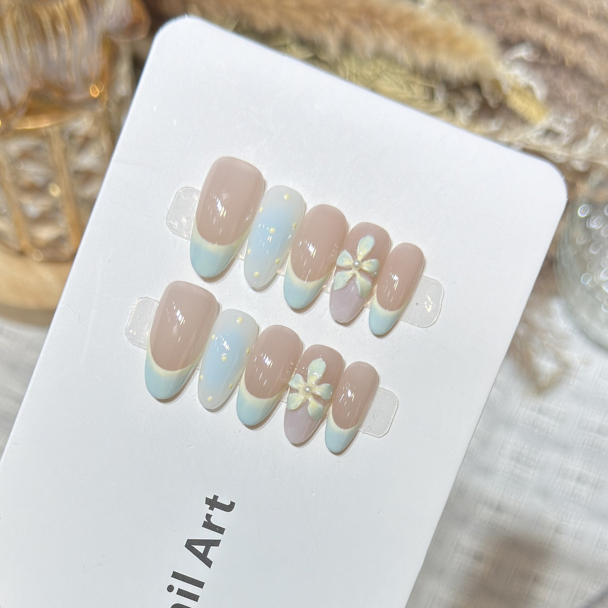 Elegant Press-On Nail Art Set with Floral and Ombre Design Acalora