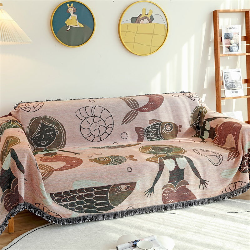 Artistic Cartoon Themed Sofa Throw