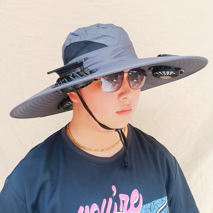 Wide-brimmed sun hat with detachable swivel solar fans and adjustable chin strap Kalsten