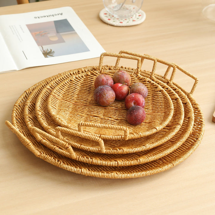 Handwoven Round Serving Tray with Ergonomic Handles Kalsten