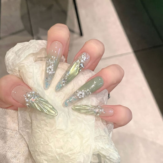Floral Accented Stiletto Press-On Nails Acalora