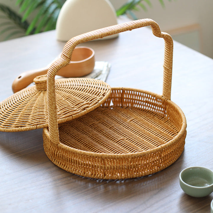 Handwoven Round Serving Basket with Ergonomic Handle Kalsten