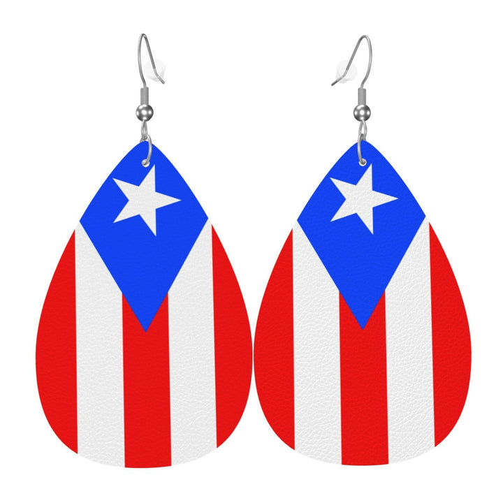 Women heart-shaped drop earrings with patriotic flag print and nickel-free hooks Kalsten
