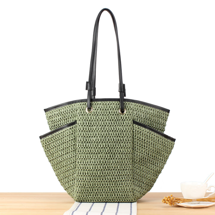 Braided Beach Bag with Elegant Leather Accent Kalsten