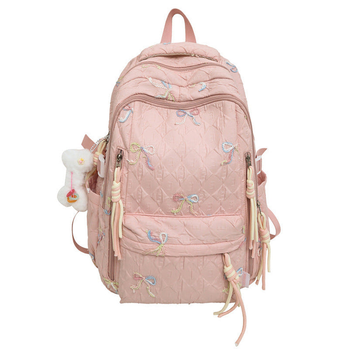 Quilted Embroidered Bow-Design Backpack Kalsten