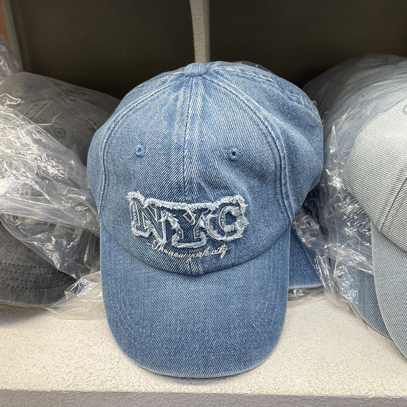 Unisex Distressed Denim Cap with NYC Embroidery Kalsten