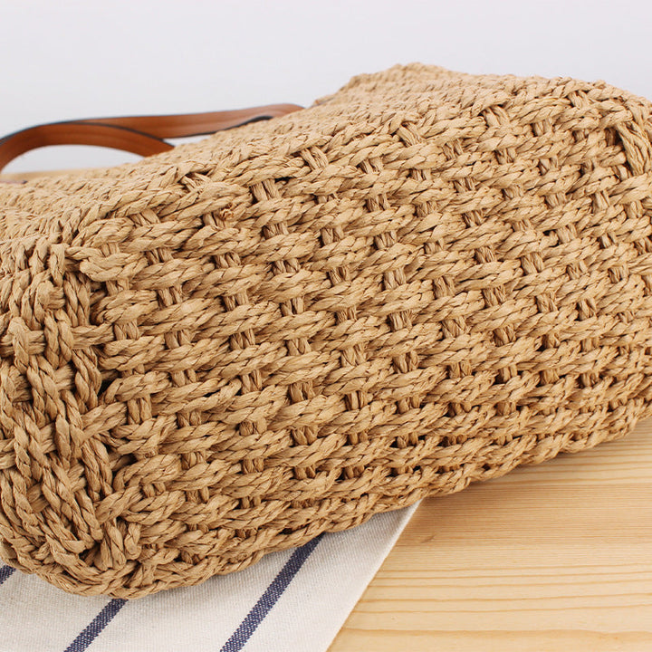 Handbag Made of Natural Wicker with Leather Handles Kalsten