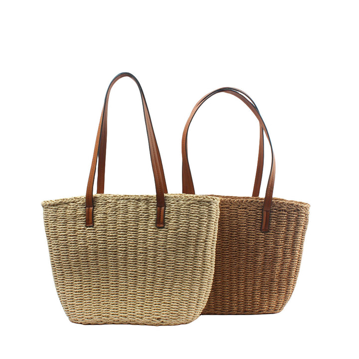 Natural straw bag with elegant leather handles Kalsten