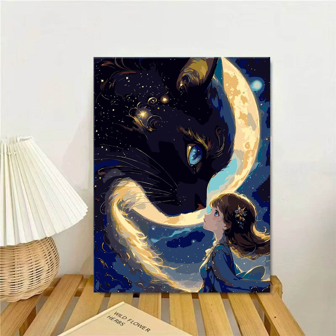 Whimsical Fantasy Cat and Girl Wall Art Kalsten
