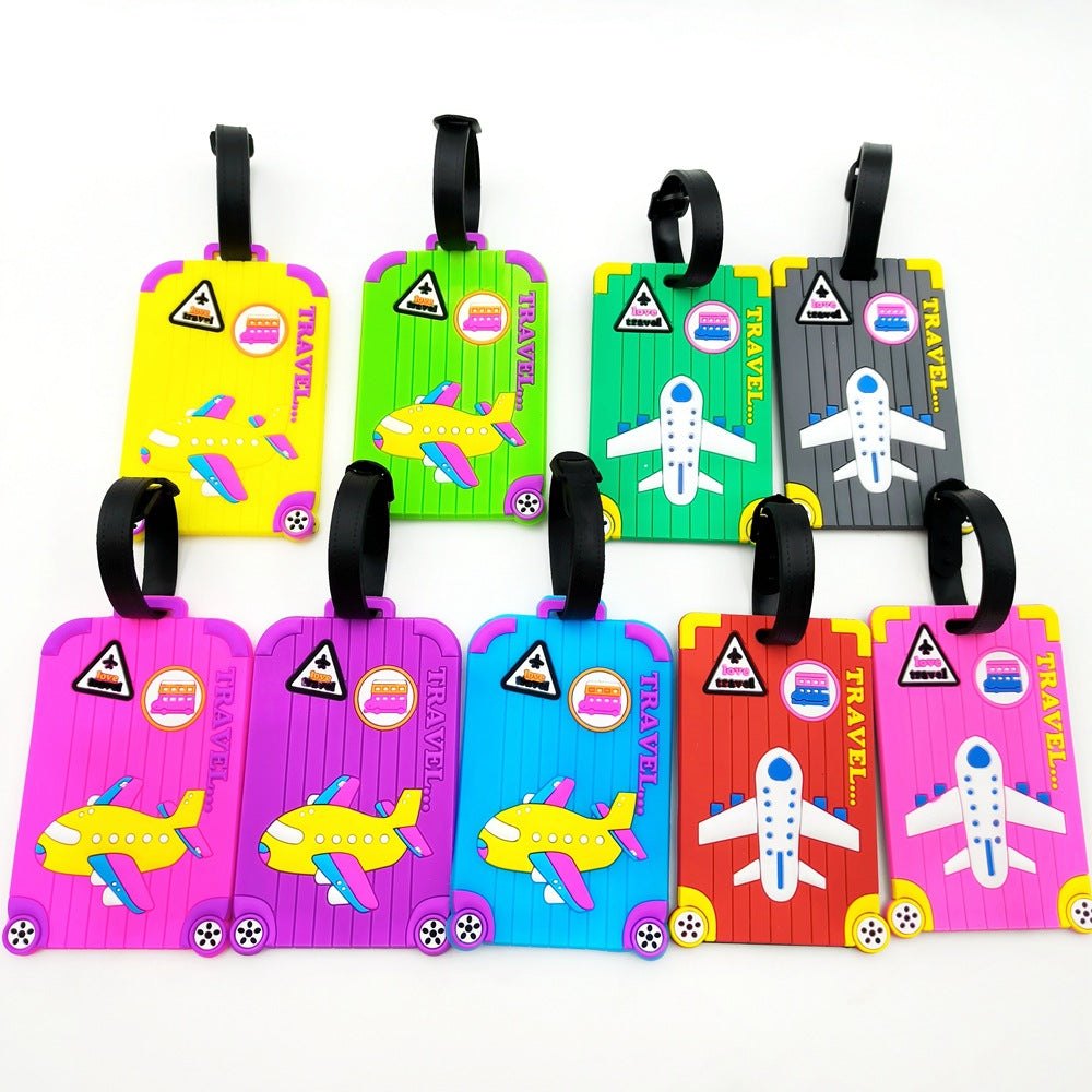 silicone cartoon airplane luggage tags with adjustable faux leather strap Kalsten