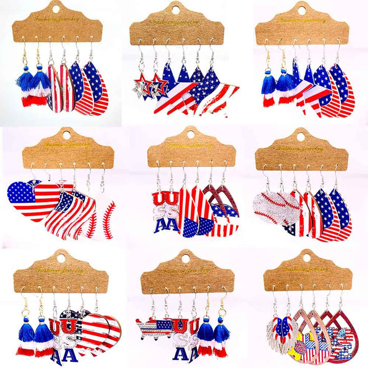 Women's nan set lightweight statement drop earrings made of wood-acrylic with hook closure and star-stripe motif Kalsten
