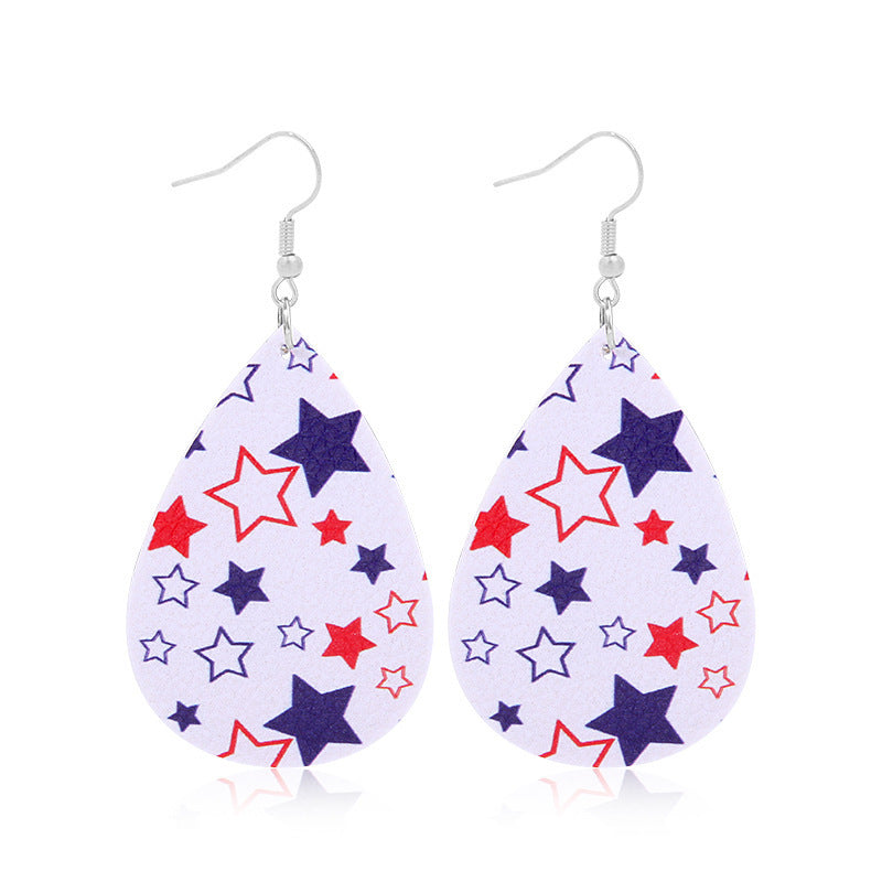 Women's lightweight drop earrings with stars-and-stripes design made of vegan leather Kalsten