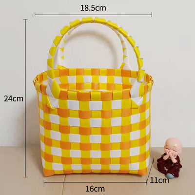 Handmade Basket Bag In Checked Design Kalsten