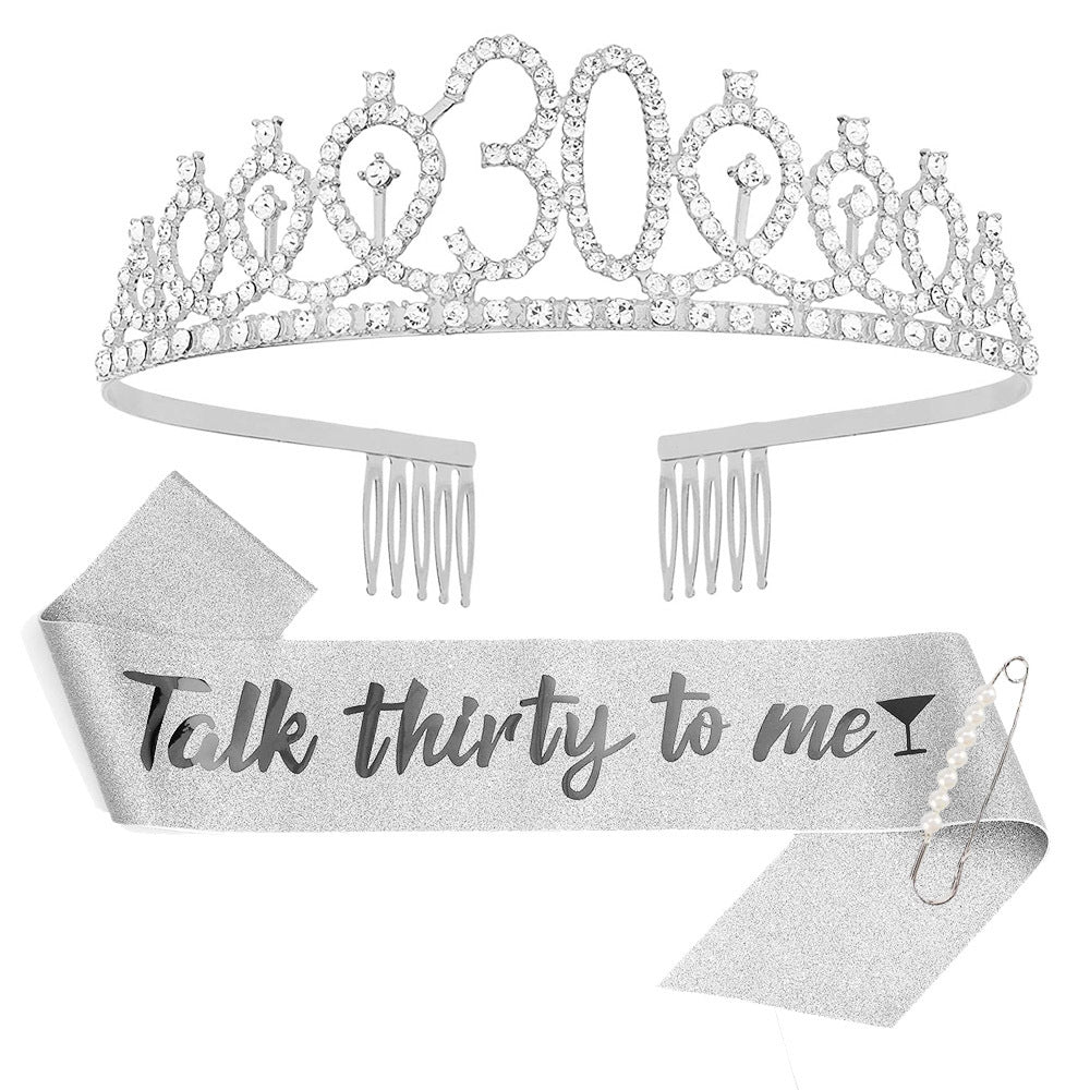 Ladies Sparkling Tiara with personalized 80th Birthday Inscription Kalsten