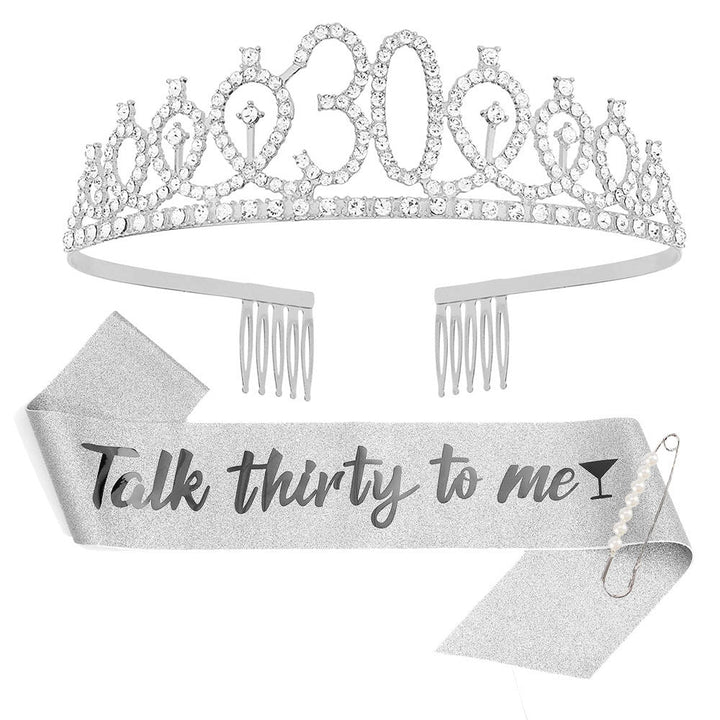 Women Crystal-Embellished Birthday Crown with Personalized Sash Kalsten