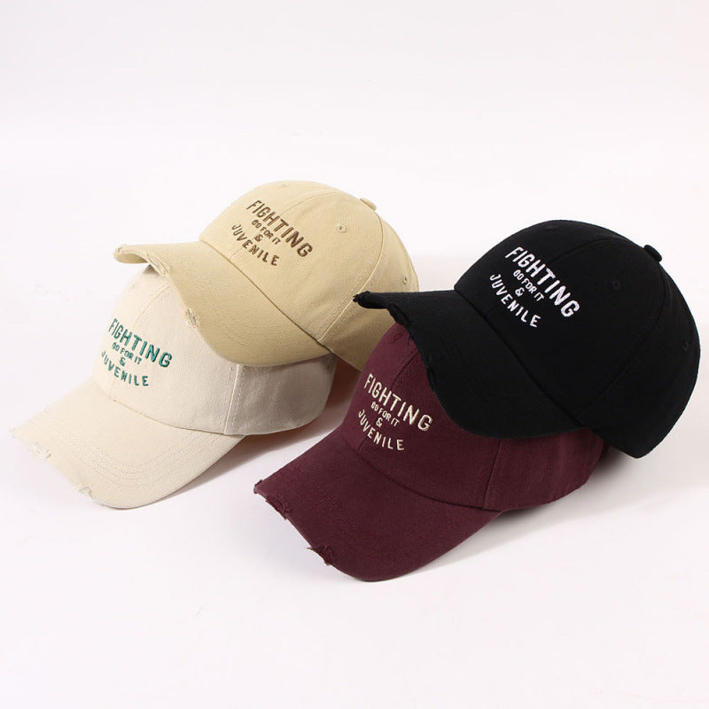 Women's Distressed Cotton Cap with Motivational Embroidery Kalsten