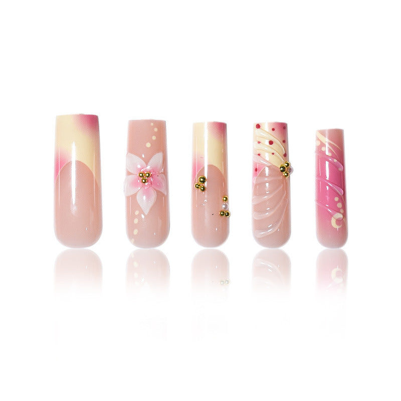 Artistic Floral and Polka Dot Press-On Nail Set Kalsten