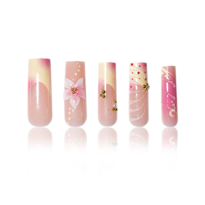 Artistic Floral and Polka Dot Press-On Nail Set Kalsten