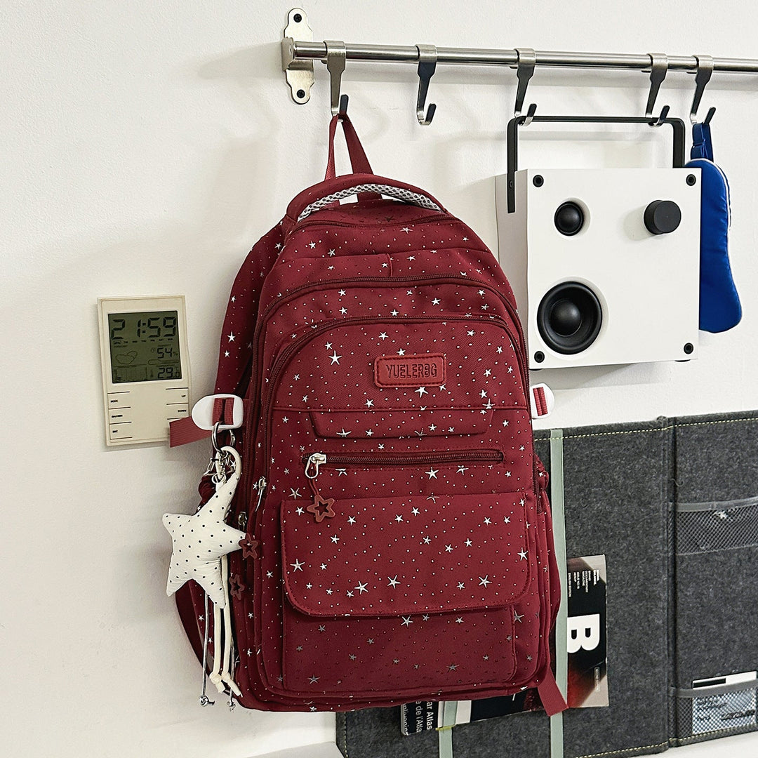 Multi-Compartment Star-Embellished School Backpack