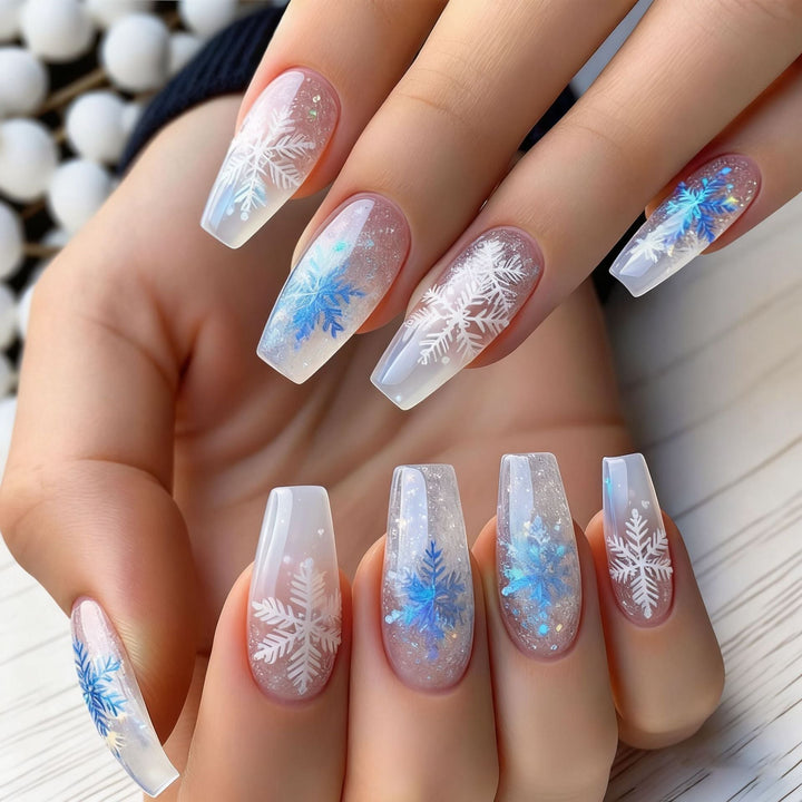 Premium Art Nails with Winter Snowflake Design Kalsten