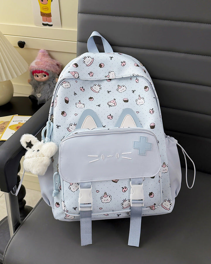 Cute Cat-Ear Patterned School Backpack