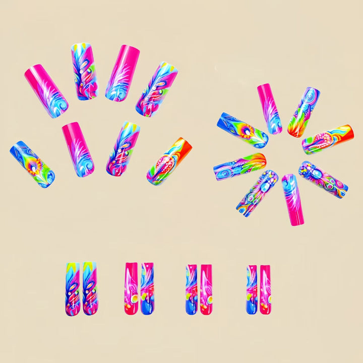 Artificial Nails In Creative and Colorful Flower Pattern Kalsten