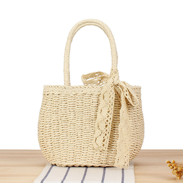 Handcrafted straw bag with elegant lace Kalsten