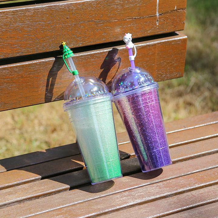 Women's creative drinking cup with decorative lid and integrated straw Kalsten
