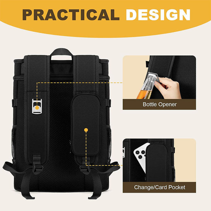 Unisex insulated cooler backpack for picnics and camping with side bottle holders, outer pocket for smartphone and elastic strap Kalsten