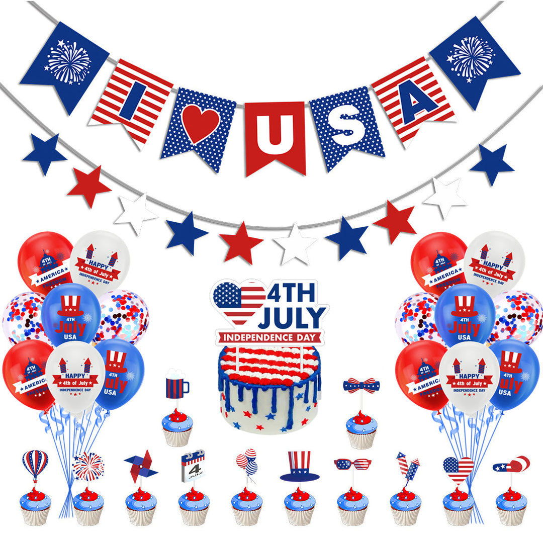 Unisex nan festive party decoration set for Independence celebration with garlands balloons cake and cupcake toppers Kalsten