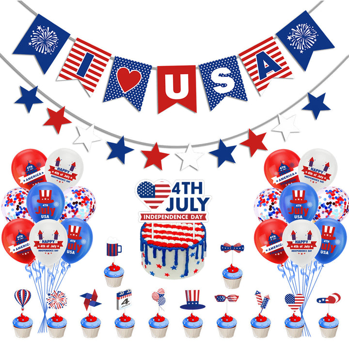 Unisex nan festive party decoration set for Independence celebration with garlands balloons cake and cupcake toppers Kalsten