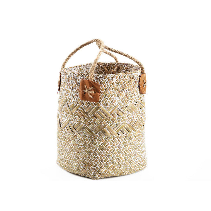 Unisex Handwoven Storage Basket with Leather Handles Kalsten
