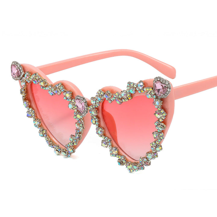 Women's Heart-Shaped Glamour Sunglasses with Rhinestone Decorations Kalsten