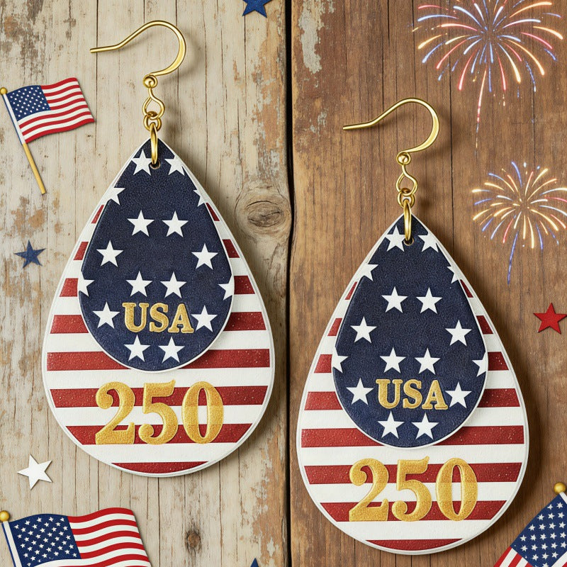 Women's nan layered teardrop patriotic faux leather dangle earrings with gold-tone fishhook Kalsten