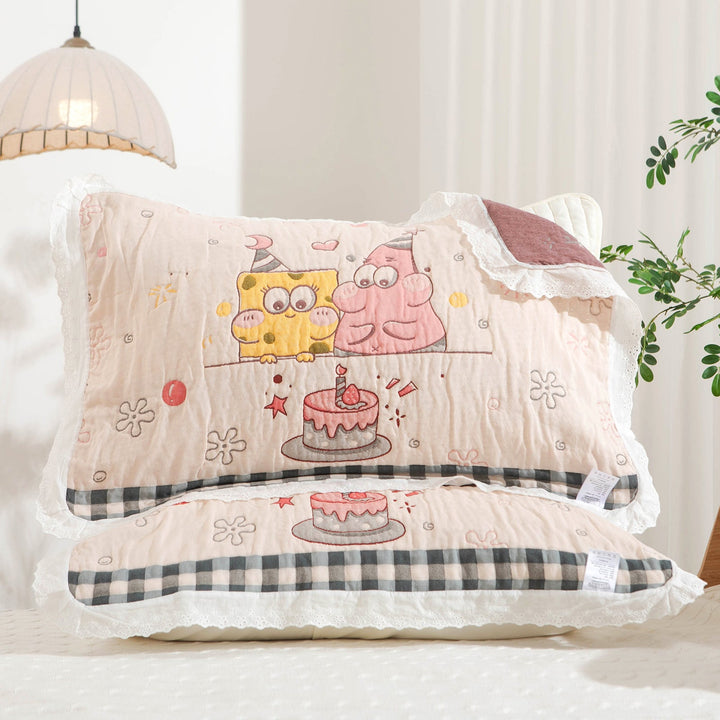 Women's pillow with charming elephant motif and delicate lace edge Kalsten