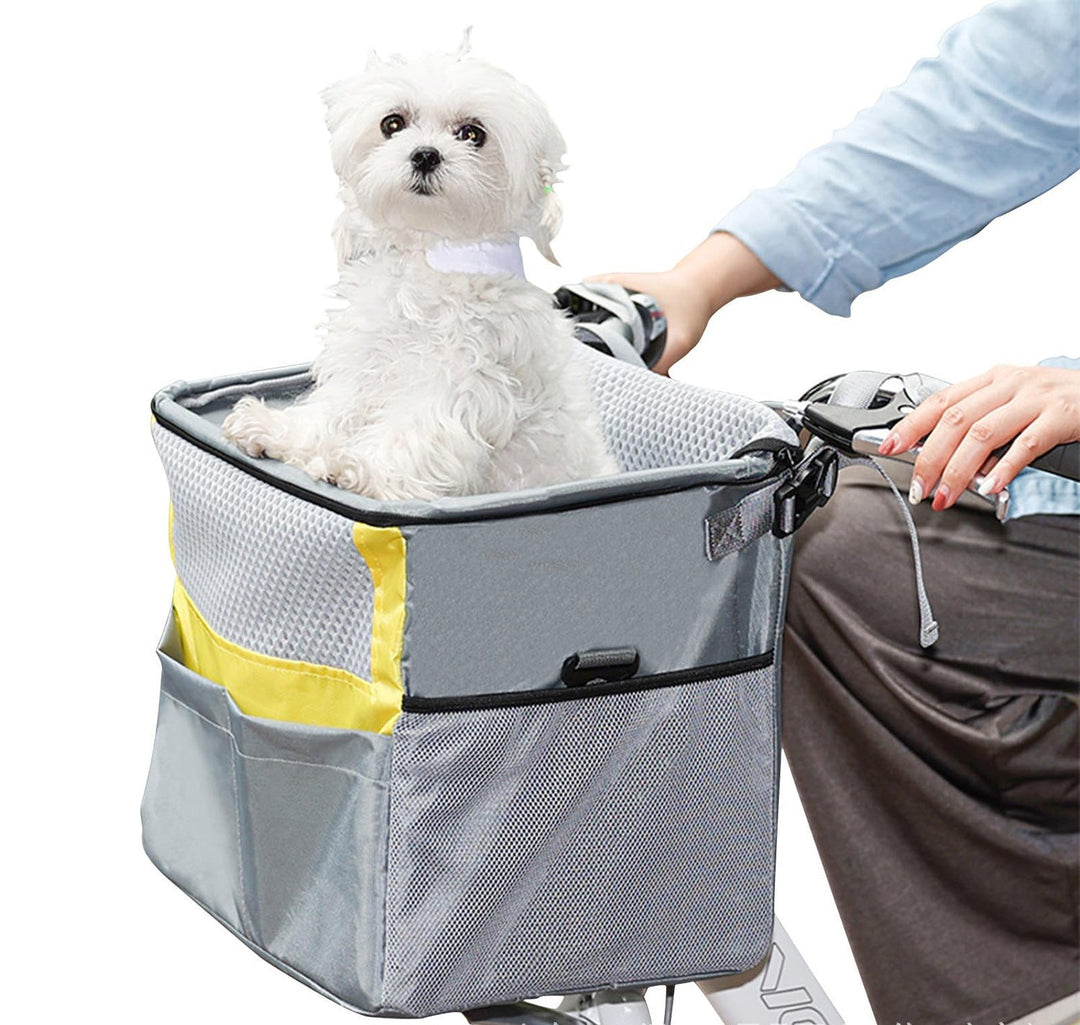 Padded Front Bicycle Pet Carrier Basket with Safety Leash and Reflective Trim Kalsten