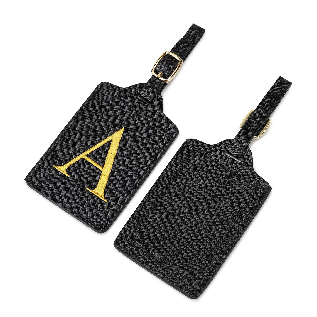 embroidered initial monogram leather luggage tag with adjustable buckle strap Kalsten